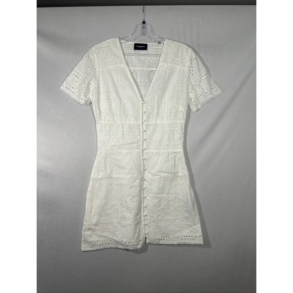 NWT The Kooples [ Size 1 ] Flower Embroidery Button Down Short Dress White #6971